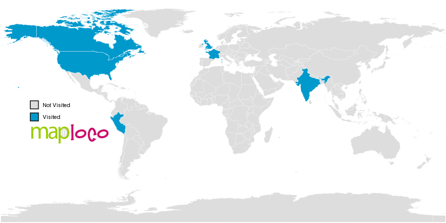 Uk And India Map Countries I've Visited: Canada, France, India, Peru, United Kingdom, United  States