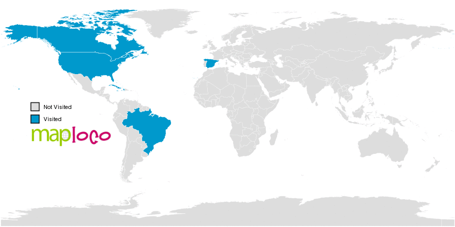 Spain And Brazil Map Countries I've Visited: Bahamas, Brazil, Canada, Cuba, Haiti, Jamaica, Spain,  United States