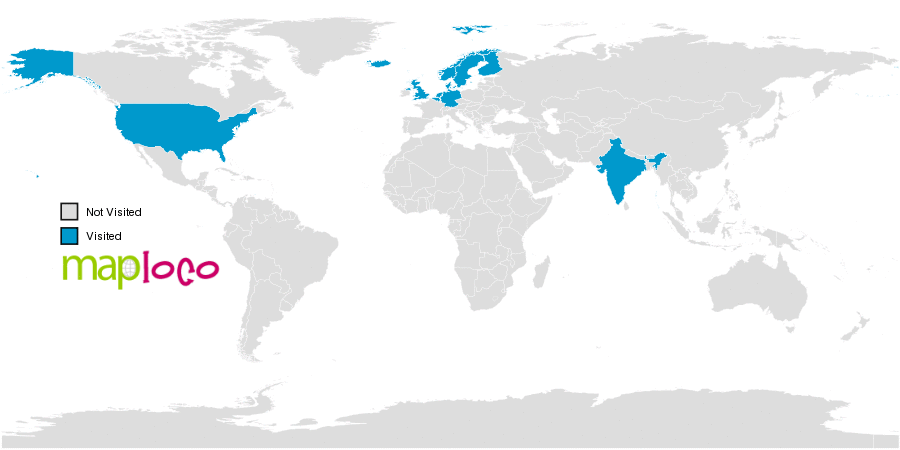 India To Norway Map Countries I've Visited: Belgium, Denmark, Faroe Islands, Finland, Germany,  Iceland, India, Netherlands, Norway, Sweden, United Kingdom, United States