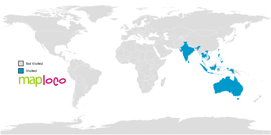 India To Australia Map Countries I've Visited: Australia, India, Indonesia, Philippines,  Singapore, Sri Lanka, Taiwan, Thailand, Viet Nam