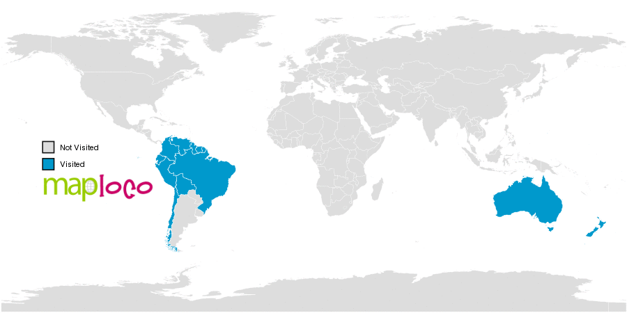 Countries I Ve Visited Australia Bolivia Brazil Chile Colombia Ecuador French Guiana Guam Guyana Marshall Islands New Zealand Peru Suriname United States Minor Outlying Islands Venezuela