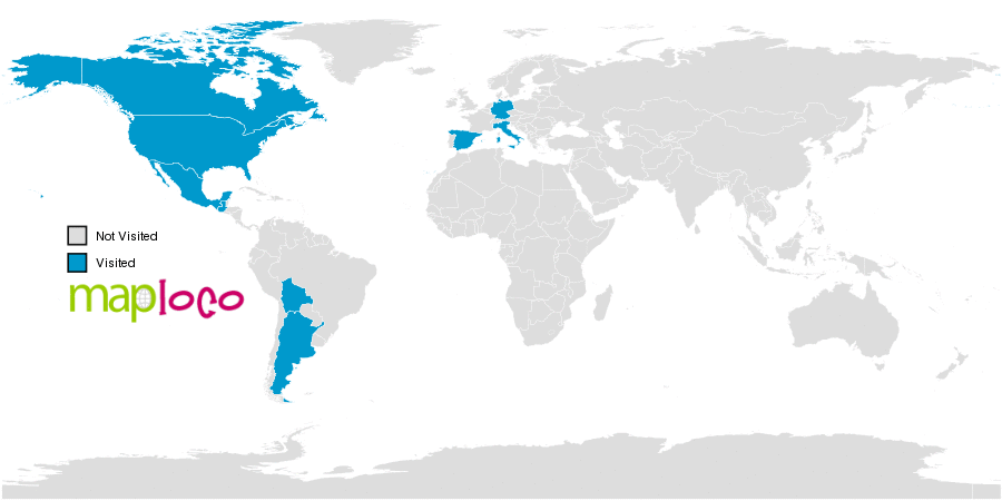 Argentina And Spain Map Countries I've Visited: Argentina, Bolivia, Canada, Germany, Guatemala,  Italy, Mexico, Spain, United States