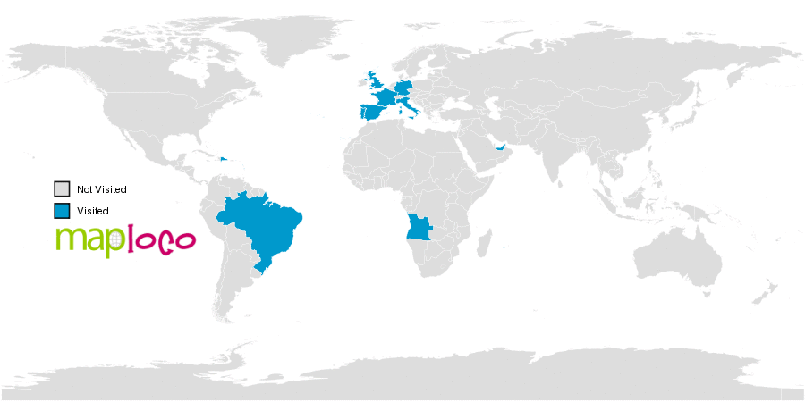 Brazil And Portugal Map Countries I've Visited: Angola, Brazil, Dominican Republic, France,  Germany, Italy, Portugal, Spain, United Arab Emirates, United Kingdom,  Virgin Islands, U.s.