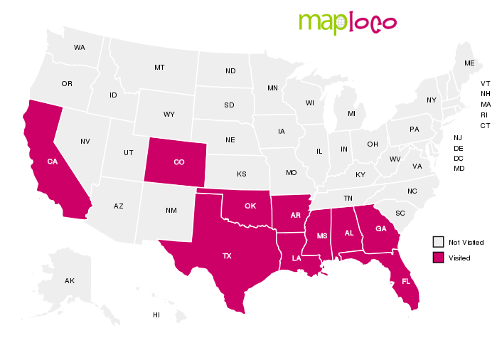 Map of Alabama, Mississippi, Arkansas, and Louisiana, showing