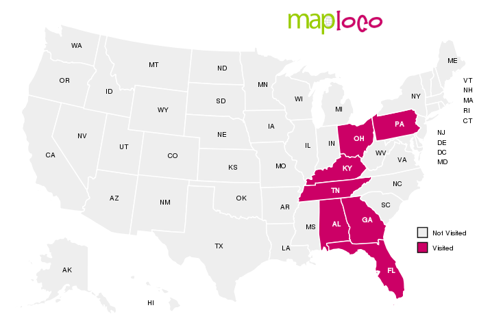 States I ve Visited Alabama Florida Georgia Kentucky Ohio