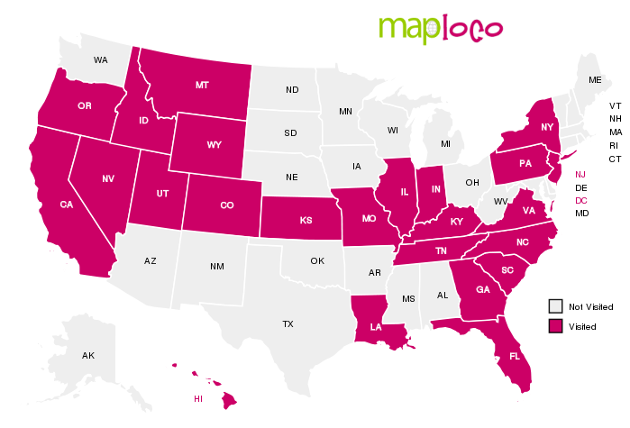 States Ive Been To Map States I've Visited: California, Colorado, District Of Columbia, Florida,  Georgia, Hawaii, Idaho, Illinois, Indiana, Kansas, Kentucky, Louisiana,  Missouri, Montana, North Carolina, New Jersey, Nevada, New York, Oregon,  Pennsylvania, South Carolina ...