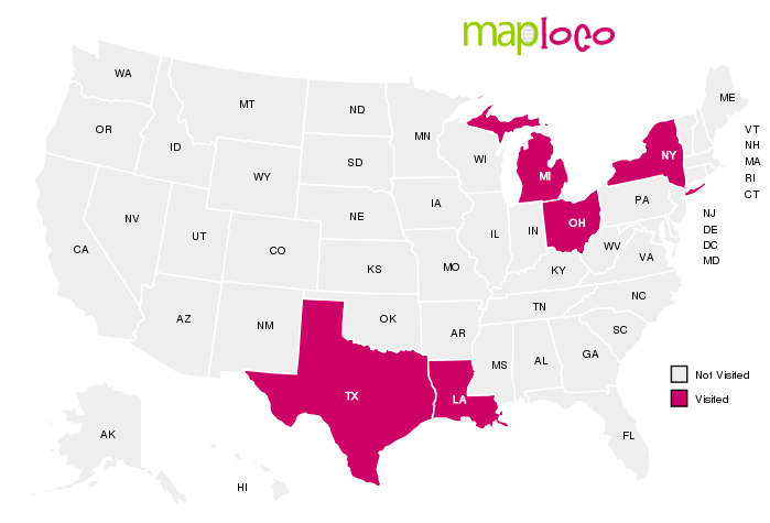 States I Ve Visited Map States I've Visited: Louisiana, Michigan, New York, Ohio And Texas